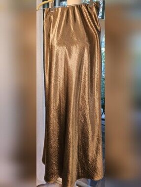 Elle Grey Muted Gold Champagne Satin Bias Maxi Skirt Small